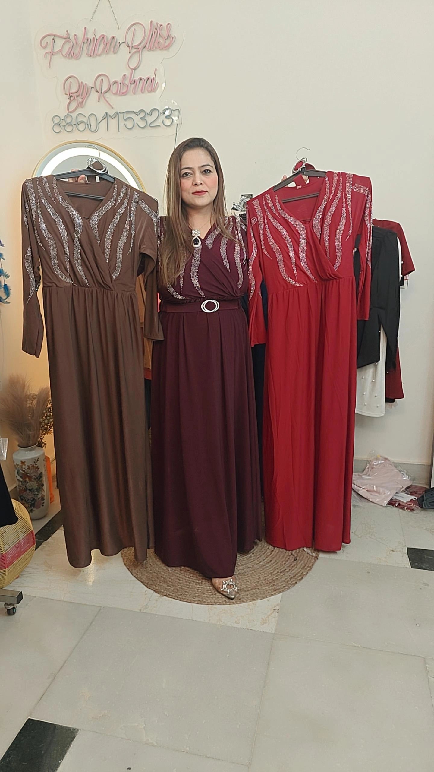"Elegant Evening Gowns in Stunning Shades – Red, Maroon & Blue ✨"