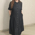 "Effortlessly Chic: Black Button-Down Maxi Dress with Pockets"