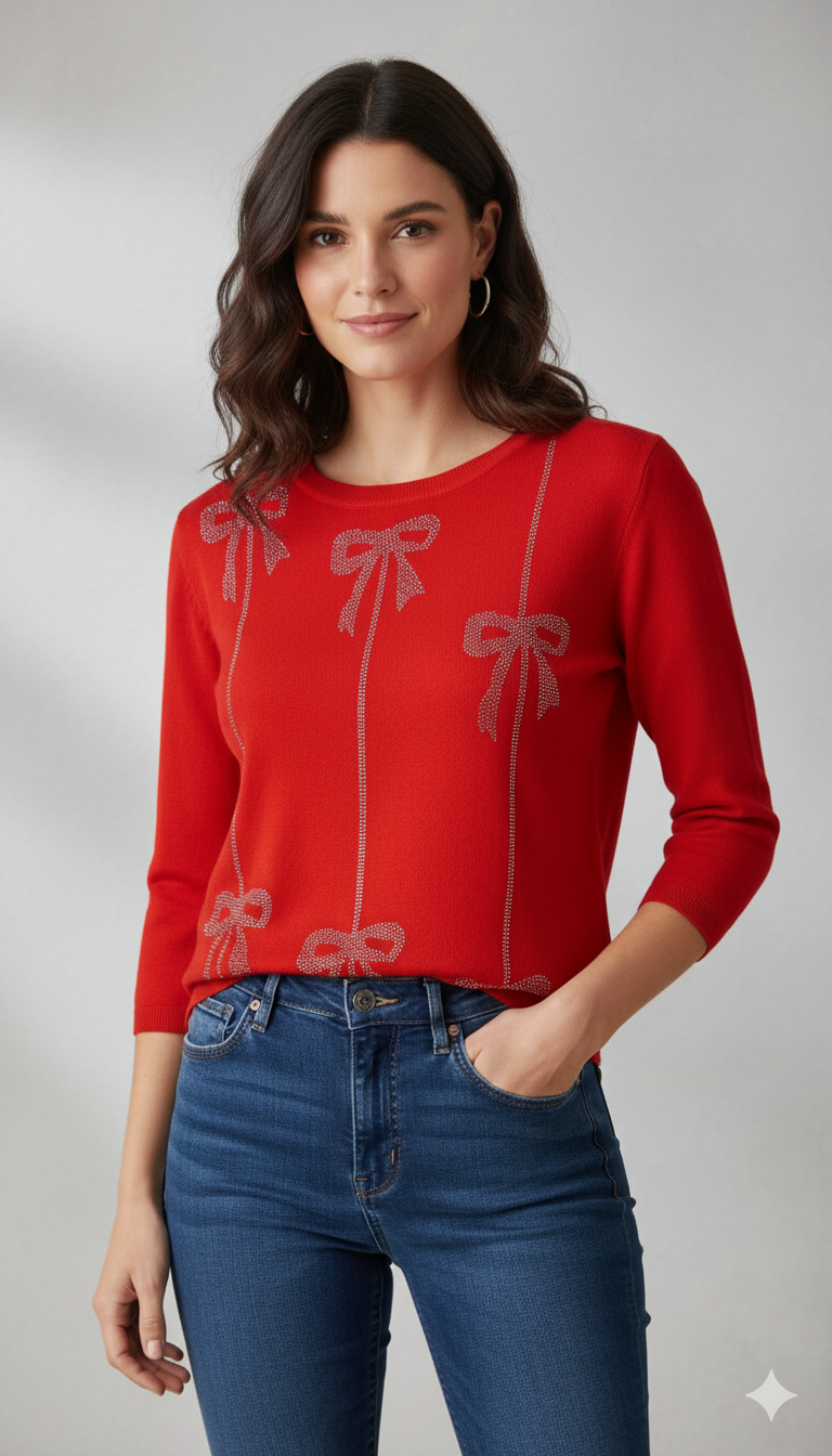 Bow Sparkle Embellished Full Sleeve Top