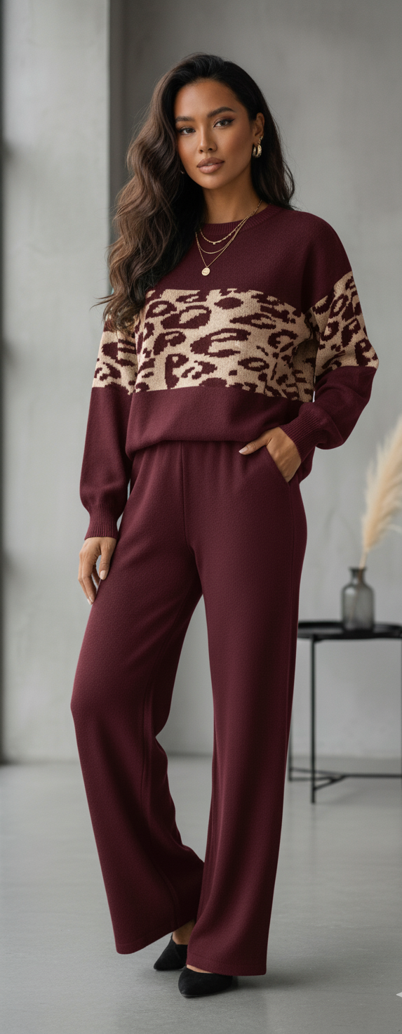 Leopard Print Two piece Winter Cordset