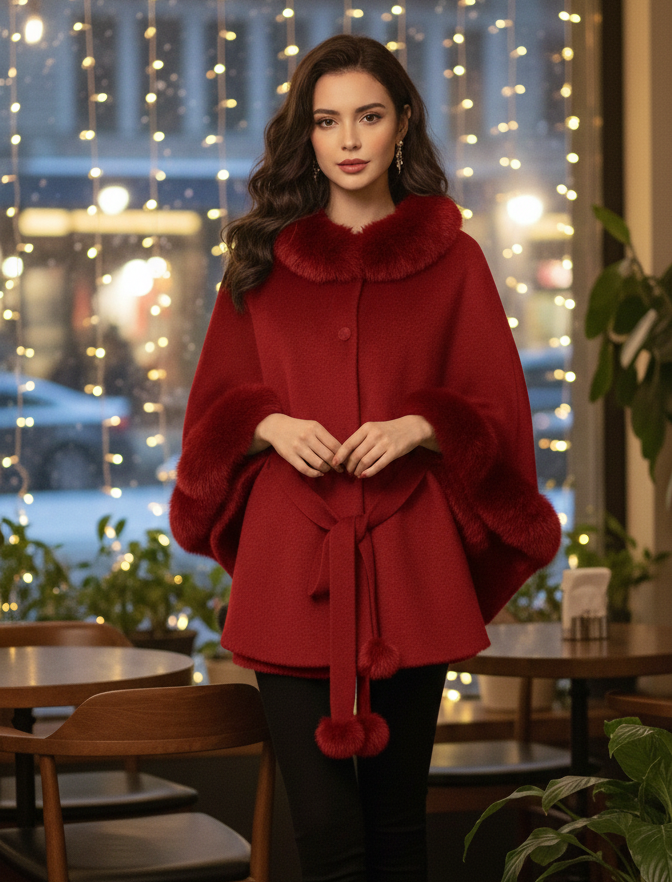 Luxury Fur-Collar Poncho Collection for Winter”