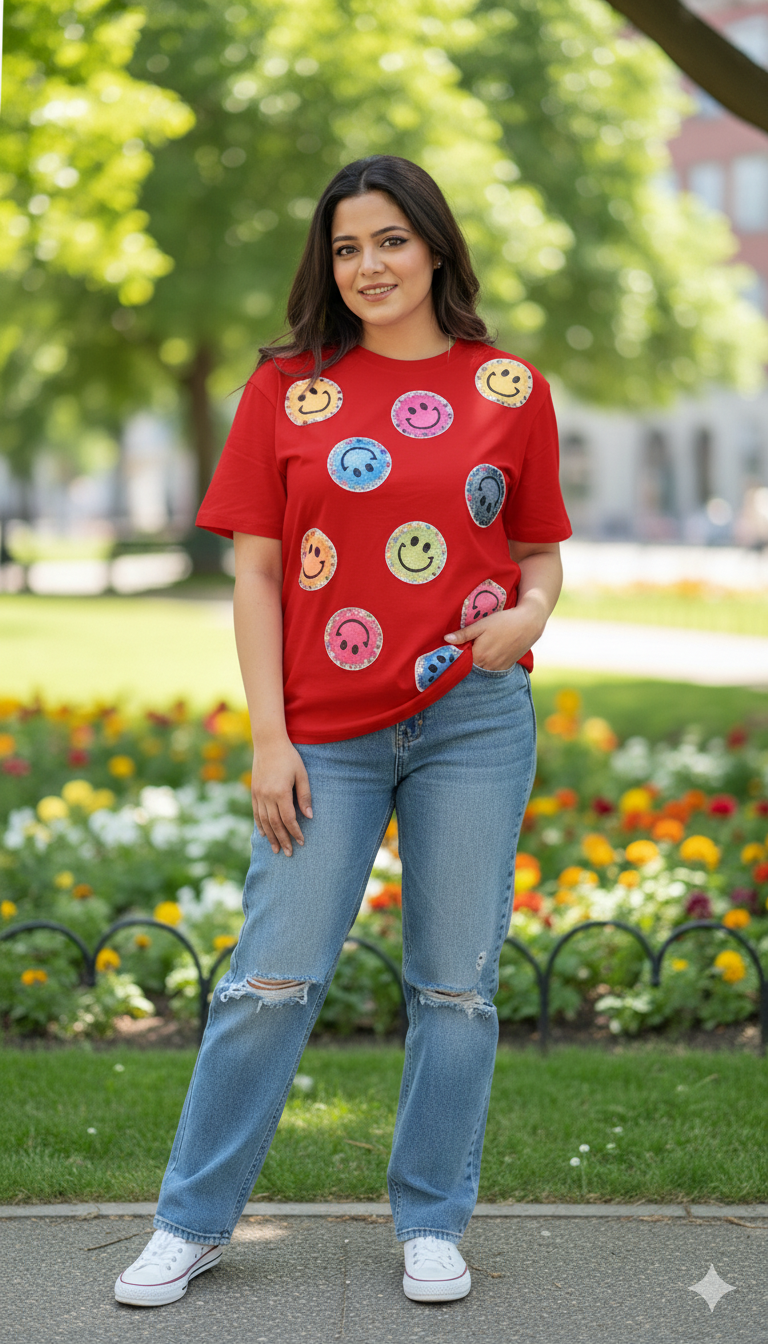 "Beaded Smiley Vibes Tees"