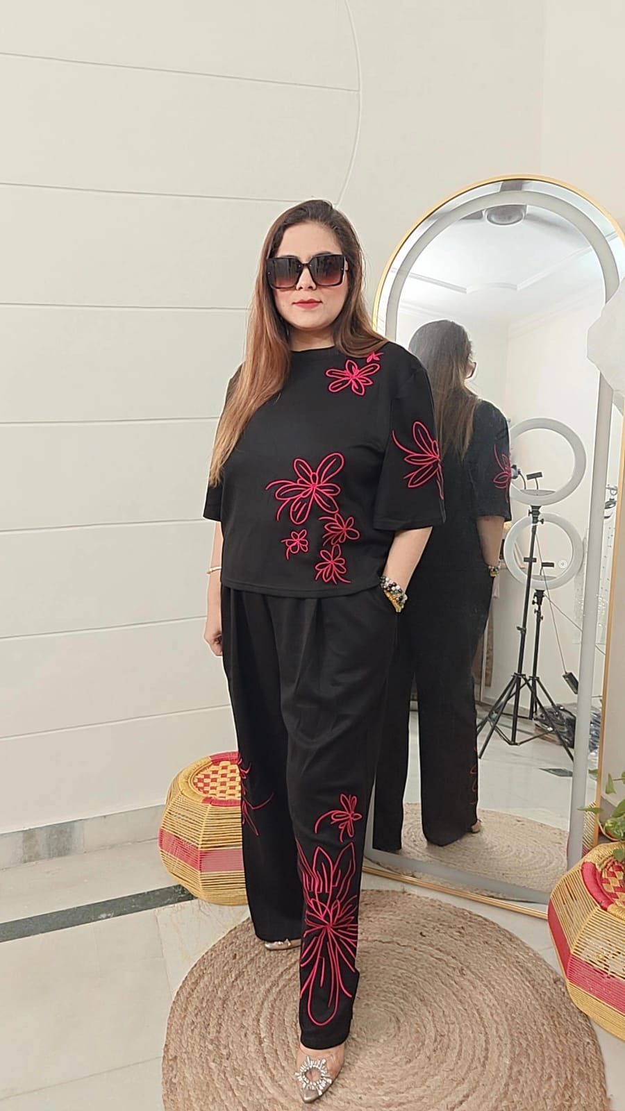 Bold Blossom Coord Set black n hot pink