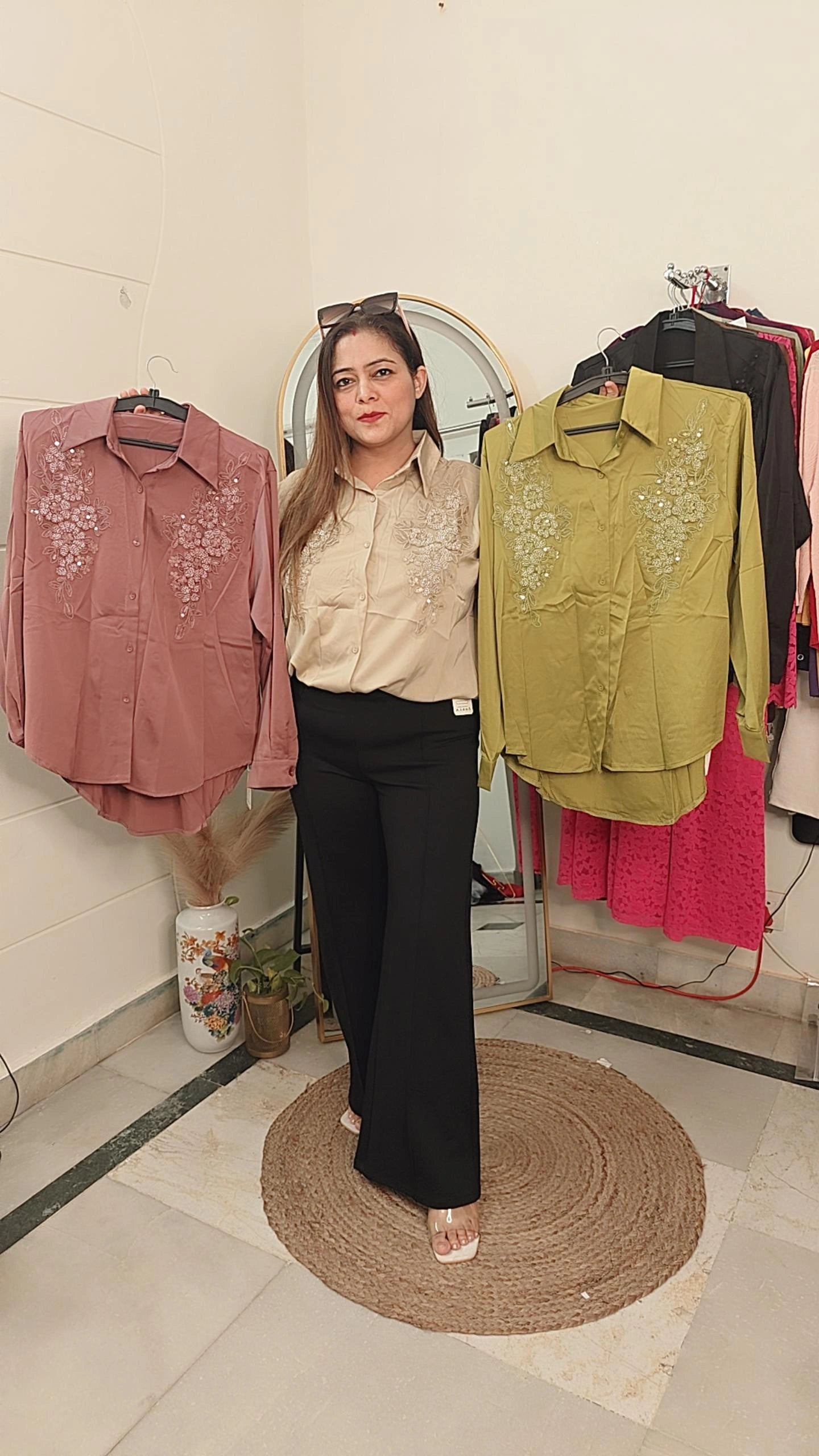 Elegant luxe Embroidered Satin Shirts