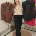 Elegant luxe Embroidered Satin Shirts