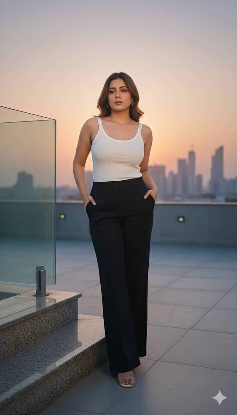 Wide leg high waist office / casual trousers