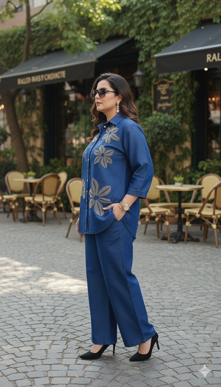 Denim embroidered Cord set