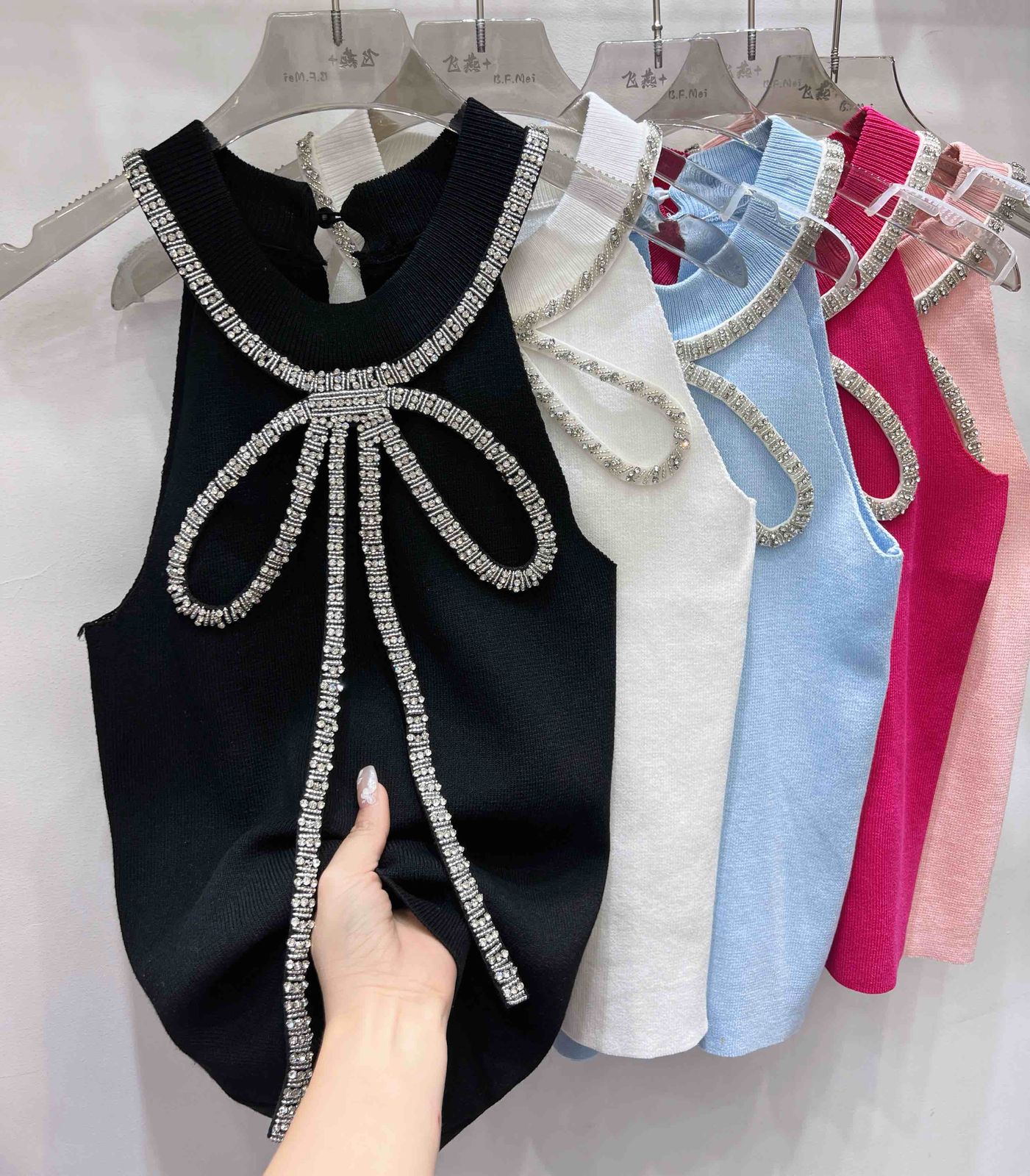 Glam Bow Bling Halter Top – Crystal Embellished Chic