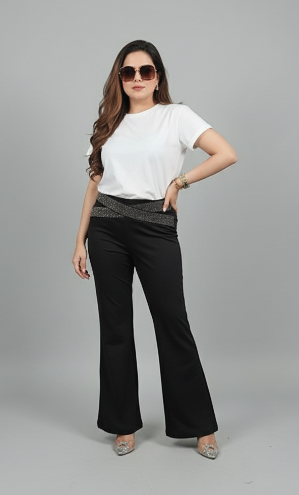 Black Elegance – Glitter Waist Flared Pants
