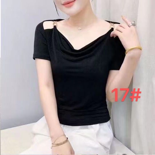 Off shoulder metal ring top available in three color