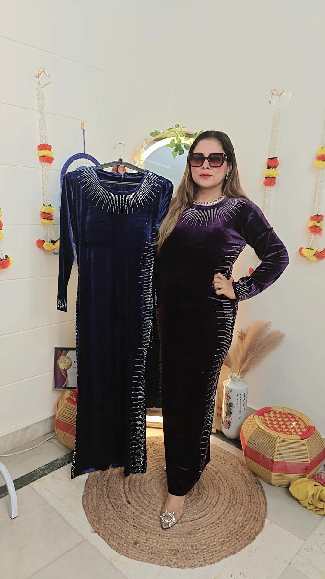 Velvet maxi dress free size