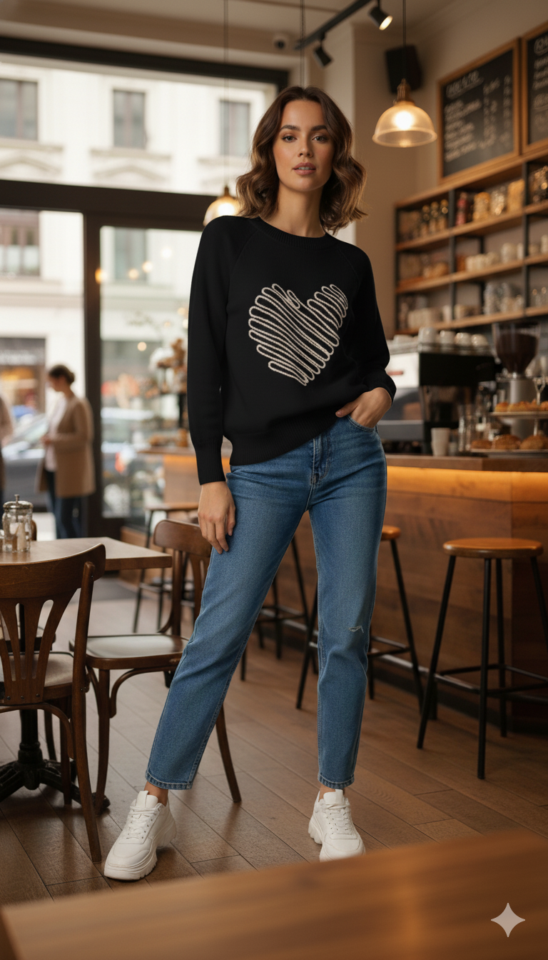 Cozy Heart Knit Winter Sweater top