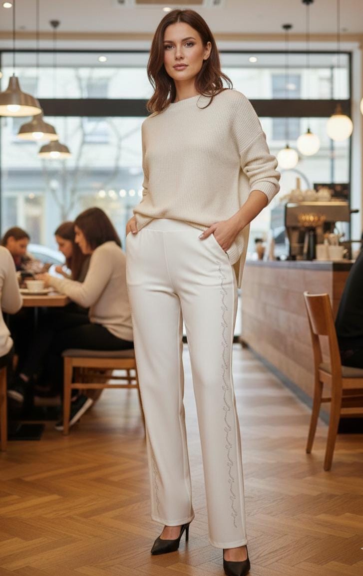 Classic Straight Pants with Delicate Side Work