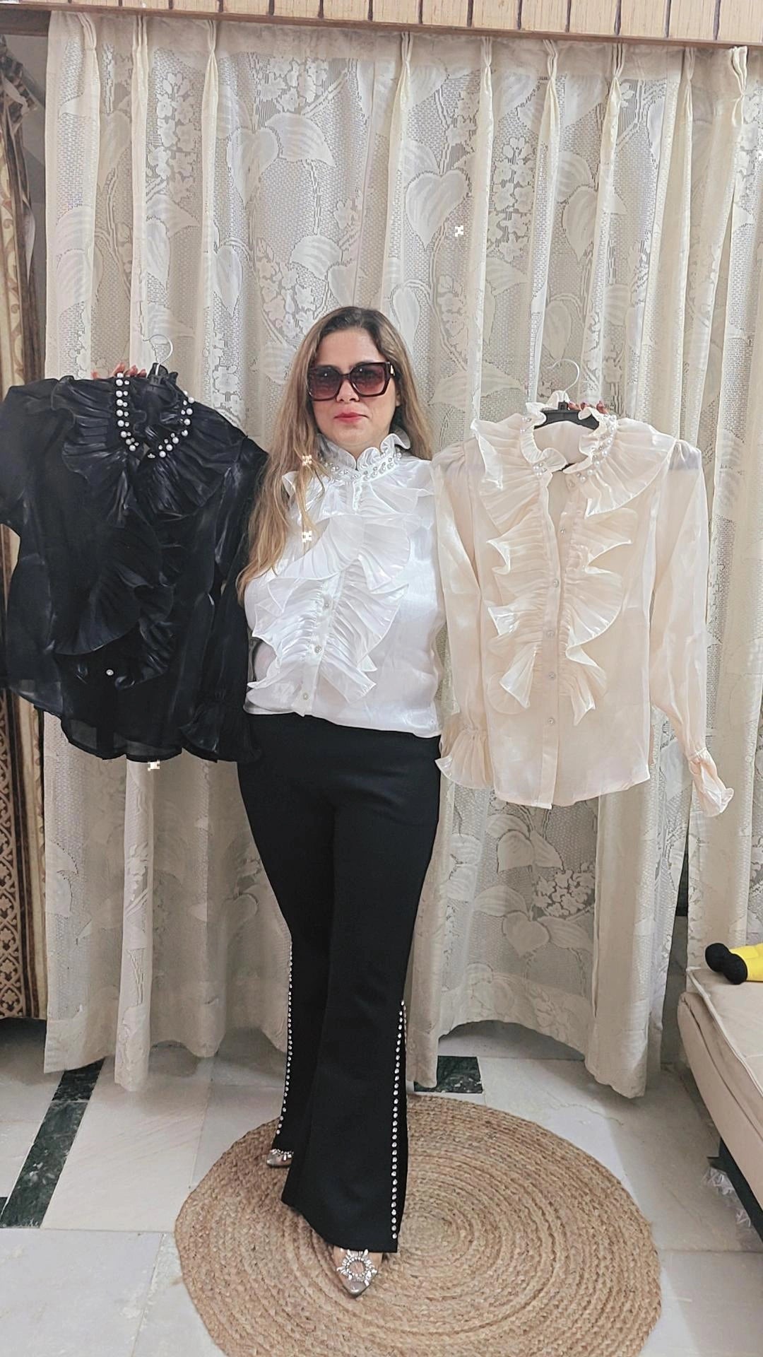 Party wear shirt with pearl work neck