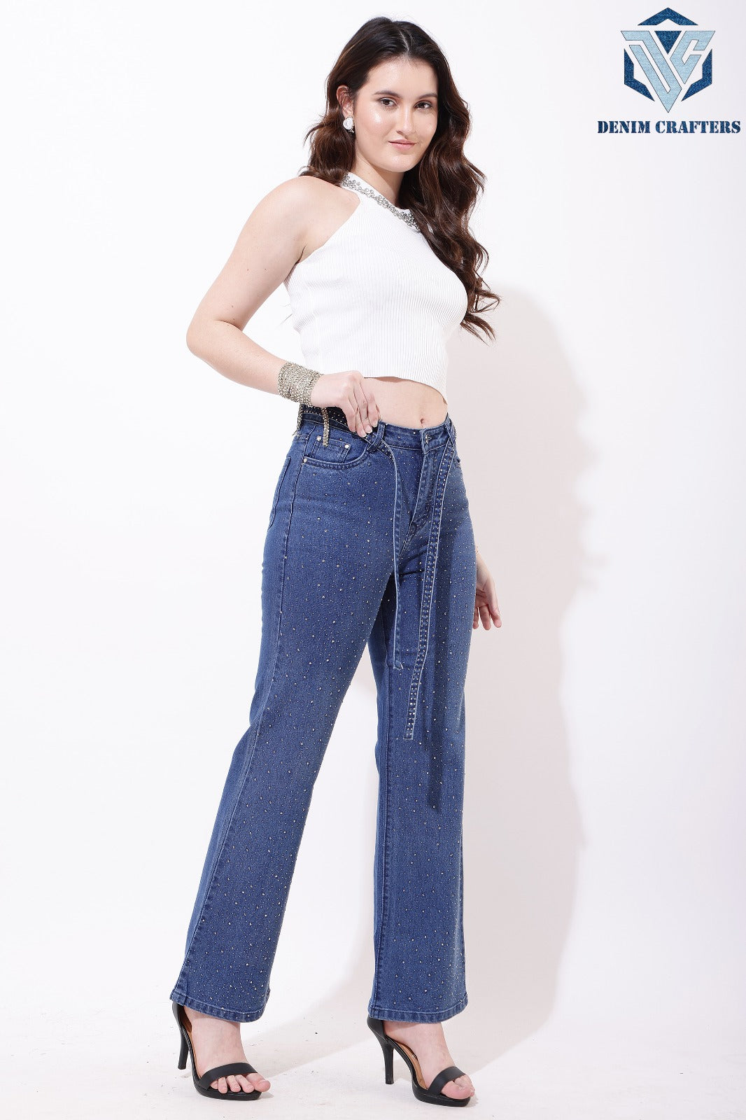 "Shimmer Denim straight fit jeans"