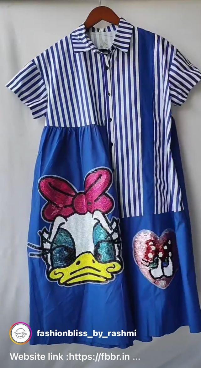 "Playful Charm Striped Cartoon Dress"