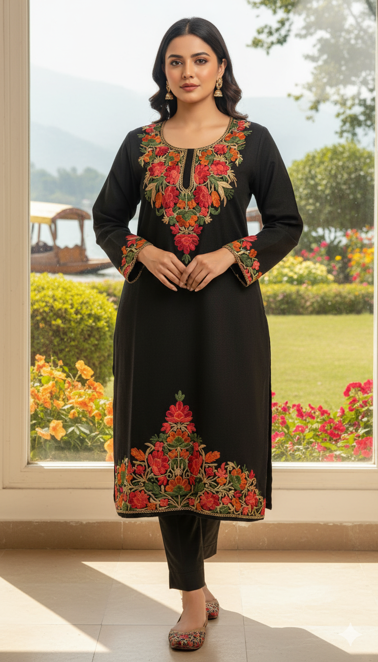 Royal Threads of Kashmir – Elegant Floral Phiran Series
