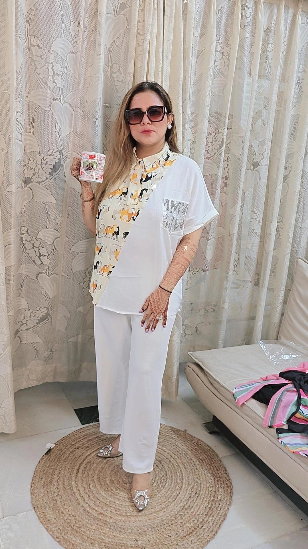 Imported fabric camel print shirt