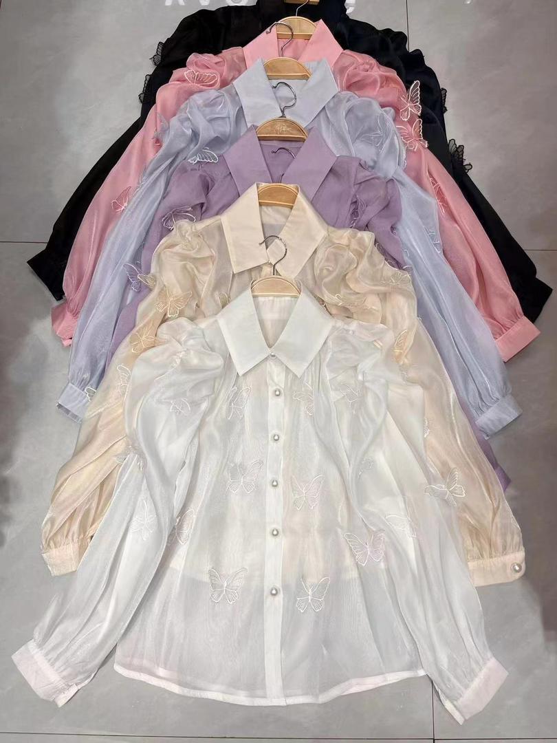 Soft organza butterfly embellish shirt