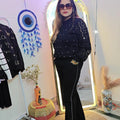 Winter pearl top with crochet full sleeves