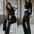 "Black Glam Sequin Stripe Flared bellbottom pant