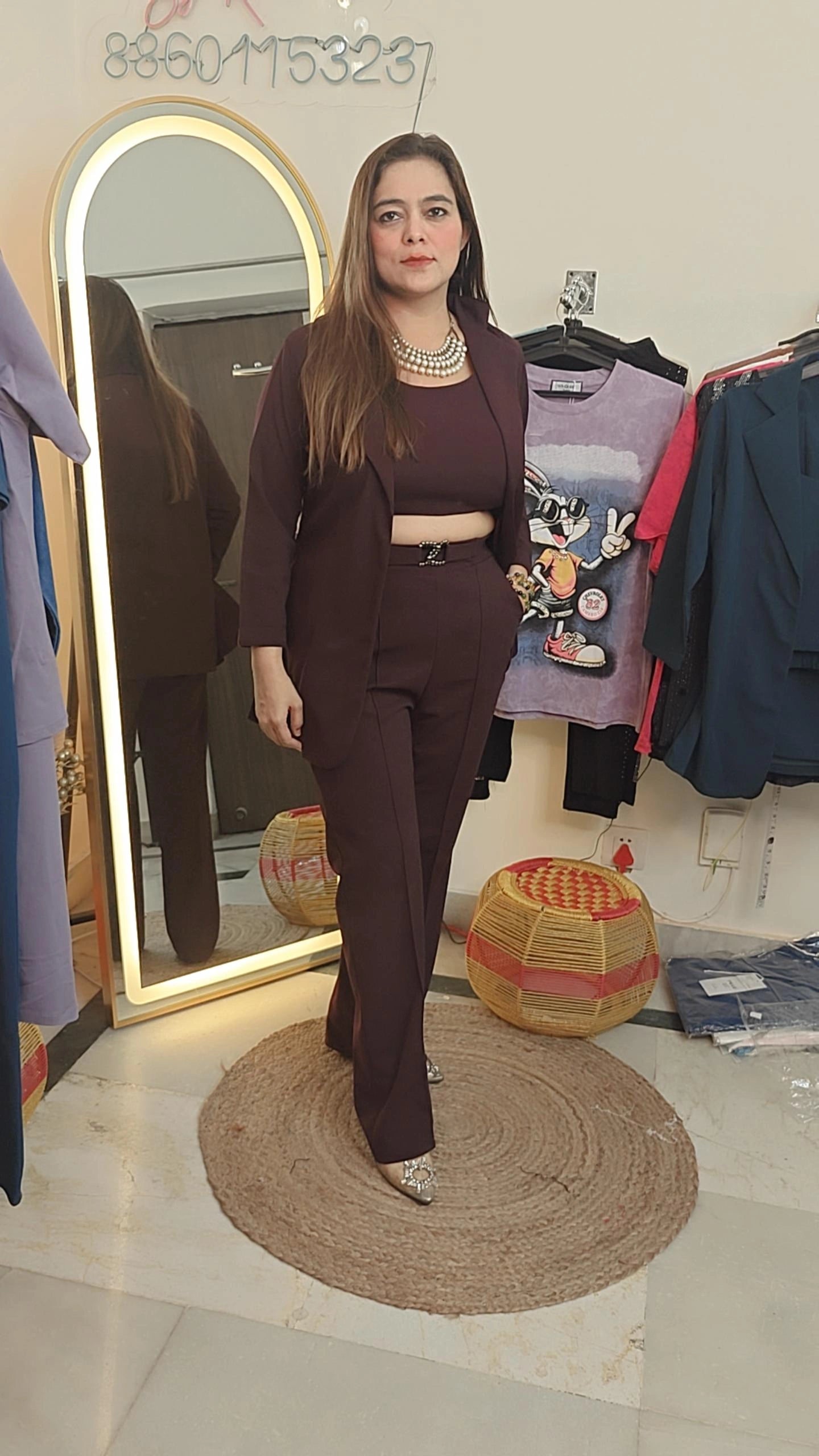 "Chic & Classy: Power Suit Coord Set in Navy Blue & Deep Wine!"