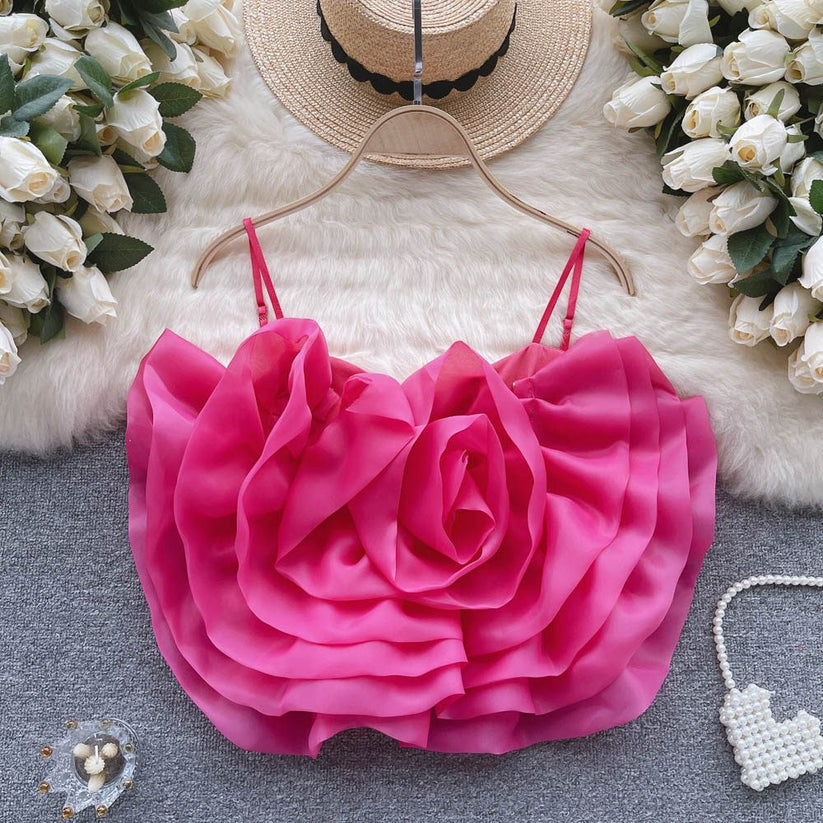 Flower crop top with ruffle strap