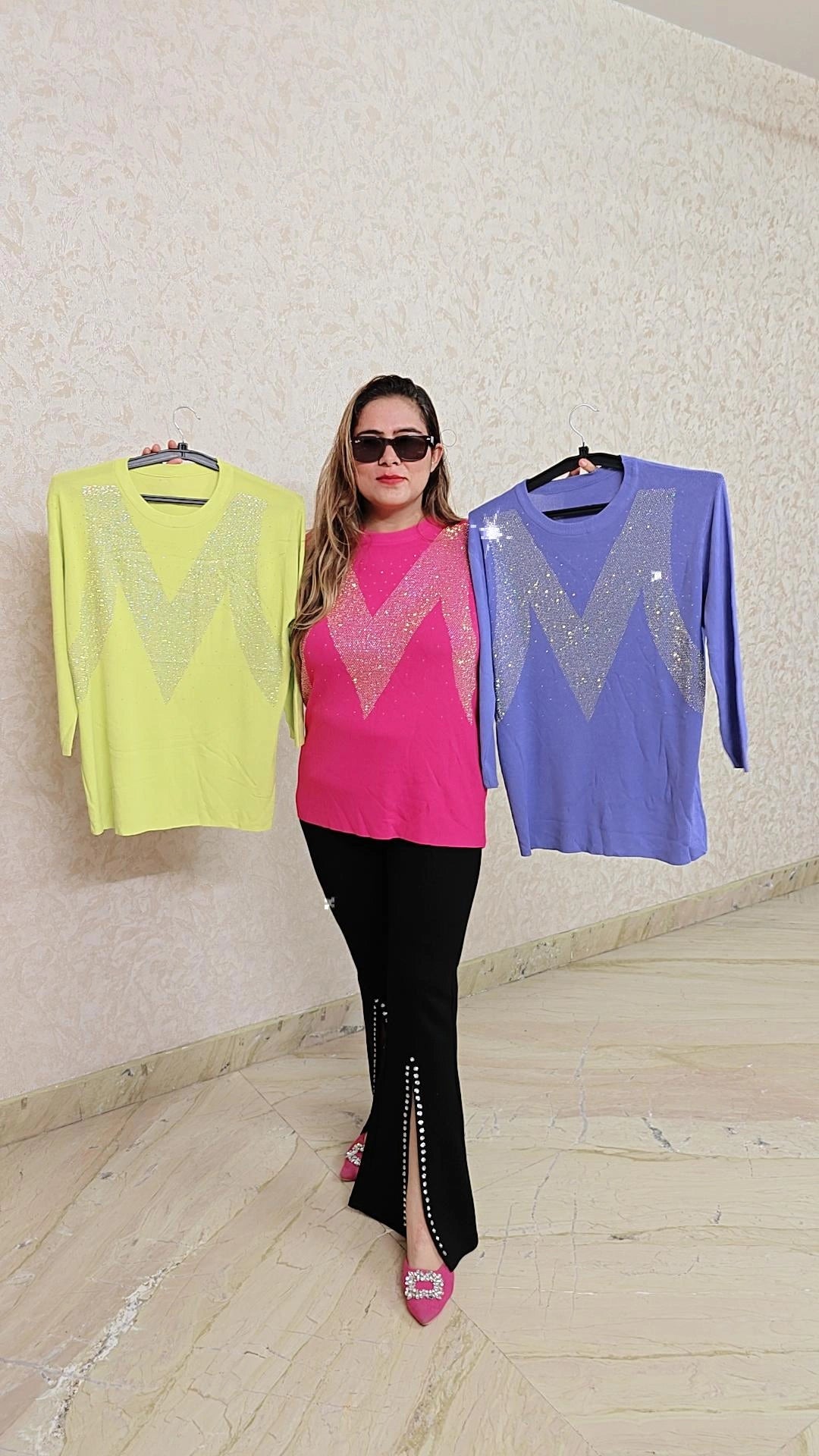 Party wear knitted rhinestone top