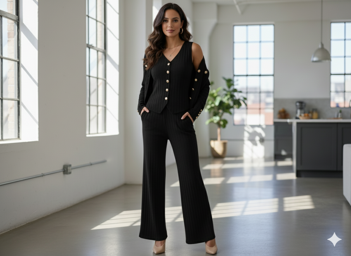 Ribbed Winter Knit Three-Piece Cord Set