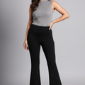 "Black Flared Pants with Subtle Sparkle Detail"