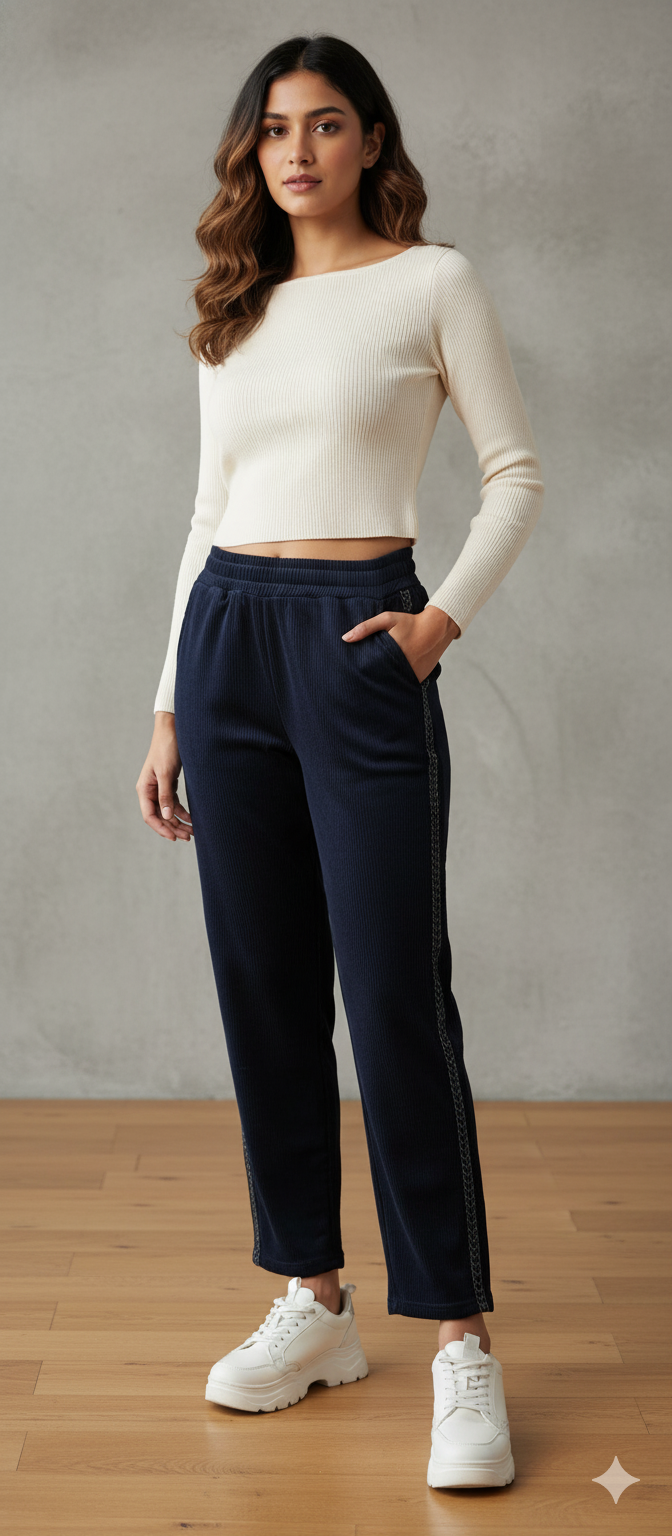 Stay Warm, Stay Stylish:Velvet Ribbed Lounge fleece Pants