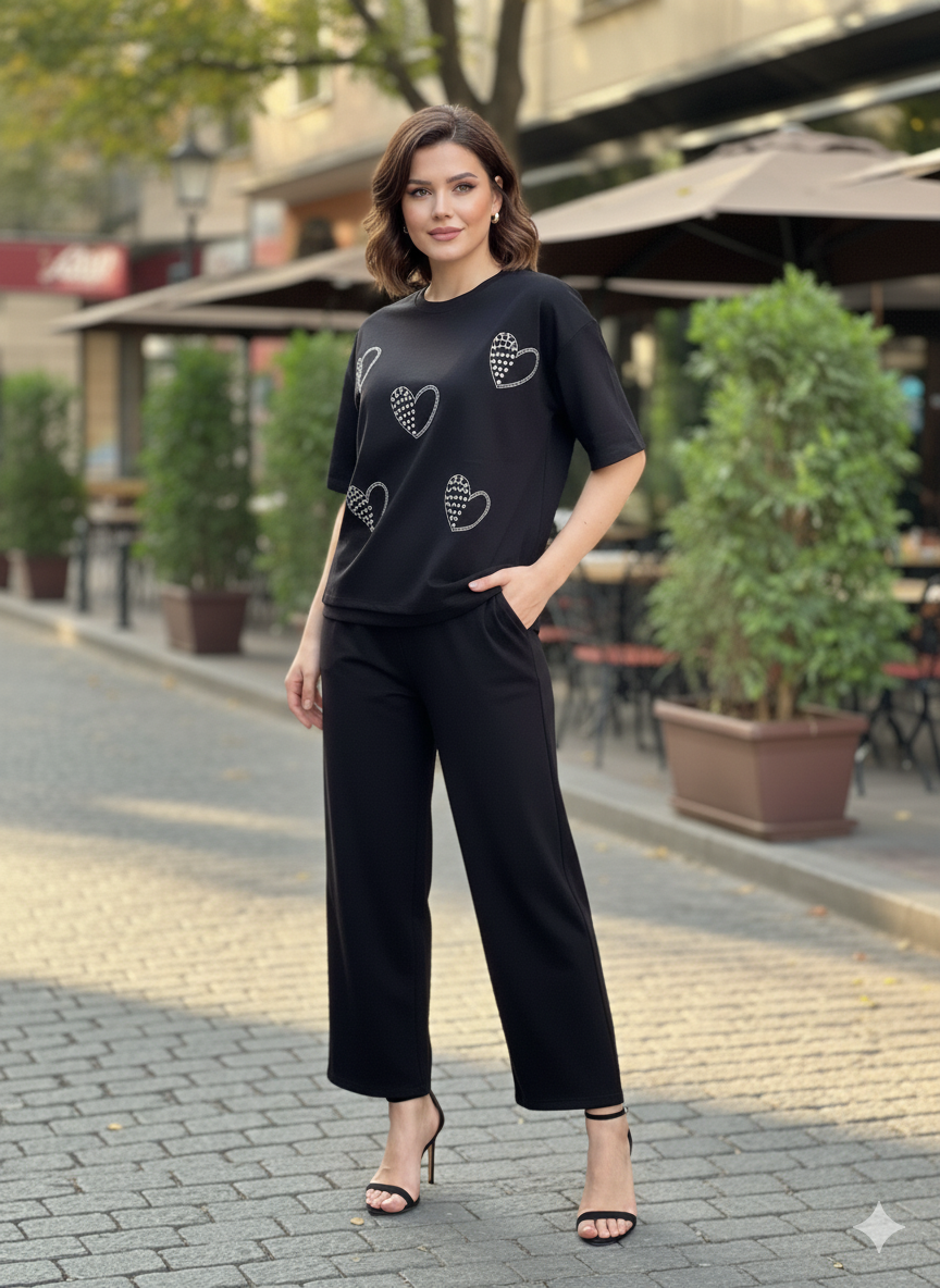 Heartfelt Sparkle Coord Set – Black & White Edition