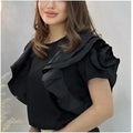 Designer top with ruffle sleeve