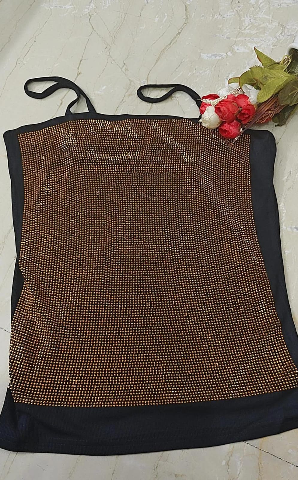 Sparkling Night Out: Black Sequin Bustier - Silver/Golden