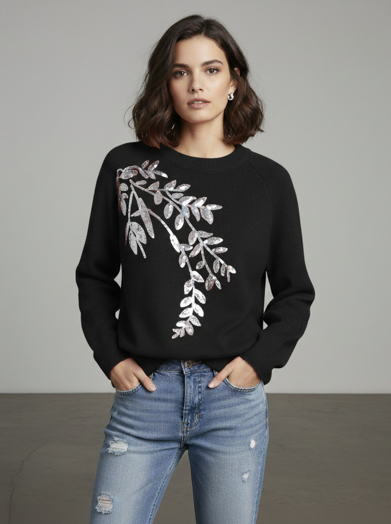 Sparkling Leaf Winter Sweater Top