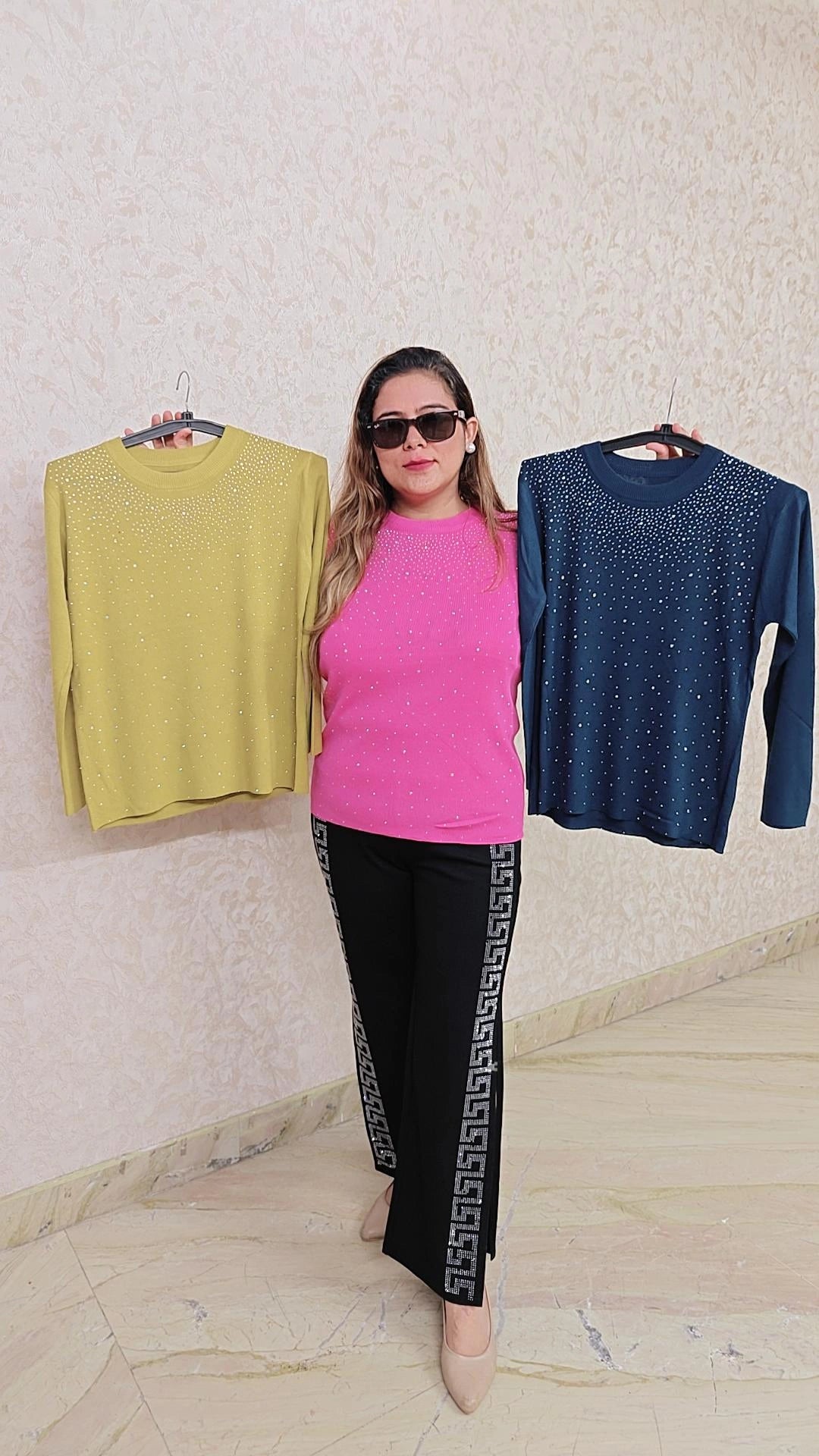 Party wear knitted seroski work long top