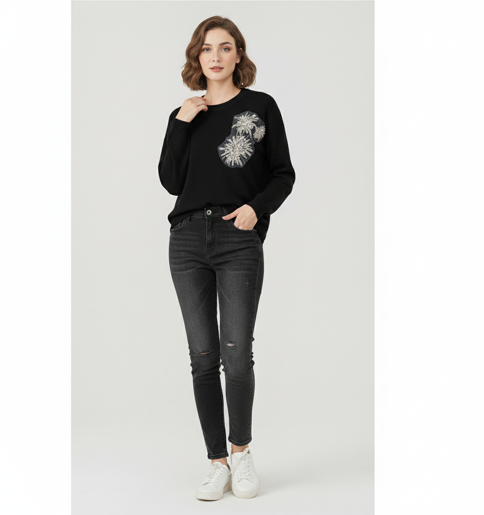 Pearl & Sequin Bloom Knitted Winter top