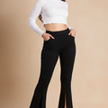 Flared pant with wave pattern side work - Black