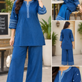 Women’s Royal Blue Embroidered Kurta Pant Co-Ord Set