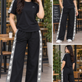 Women’s Black Contrast Tape Athleisure Co-Ord Set