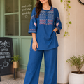 Butterfly Minimalist: Royal Blue Embroidered Co-Ord Set