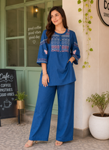 Butterfly Minimalist: Royal Blue Embroidered Co-Ord Set