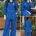 Elegant Embroidered Denim Co-Ord Set