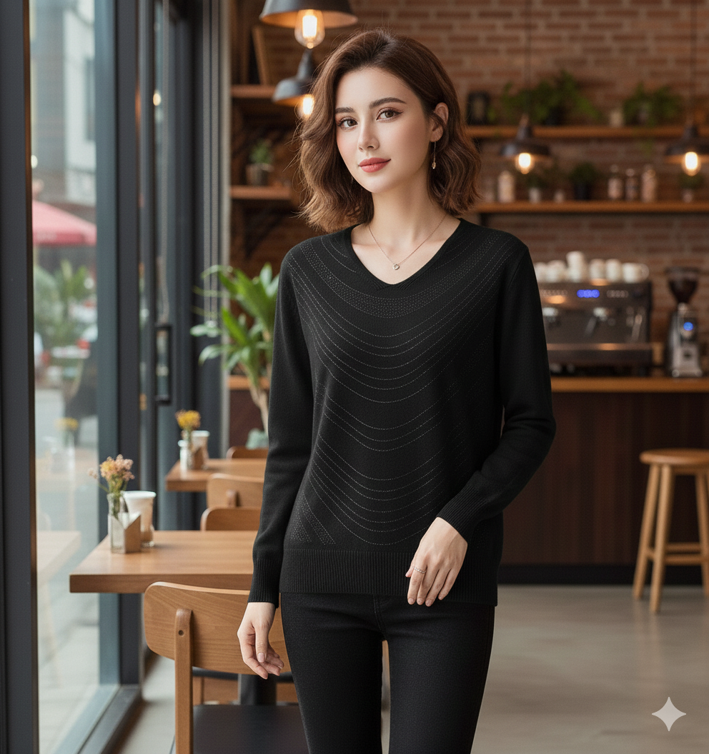 Luxe Winter V neck  Party Wear Sweater Too