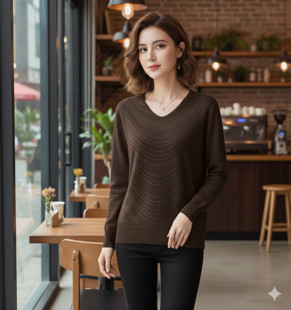 Luxe Winter V neck  Party Wear Sweater Too