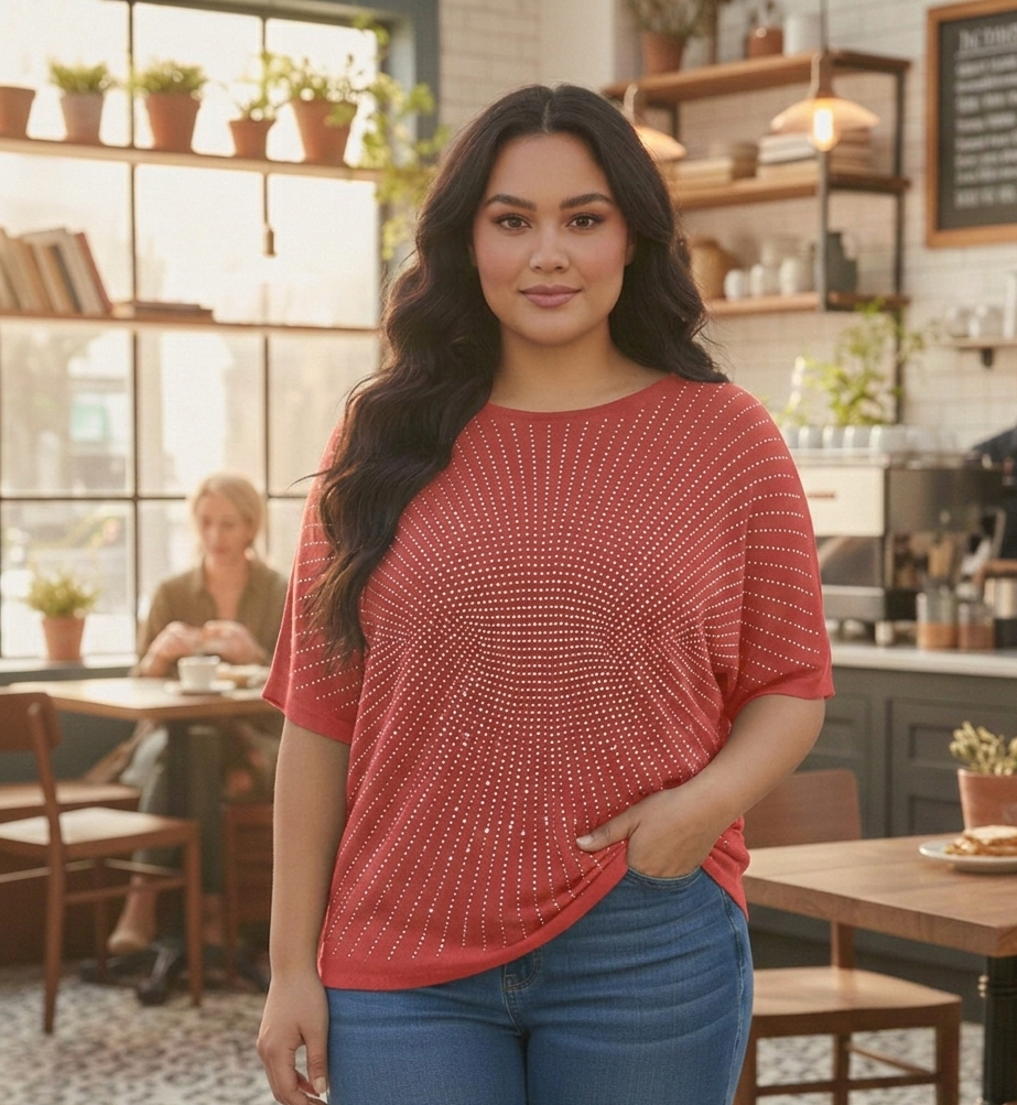 Embellished Graphic Detail over size top