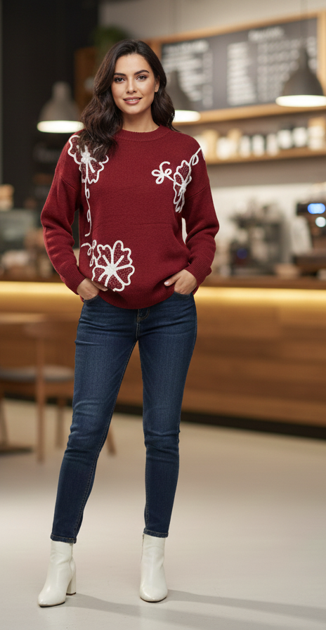 Cozy Knit with White Outline Detail