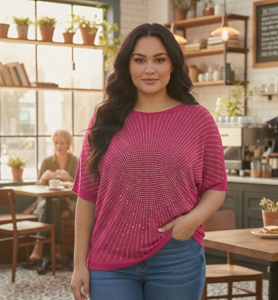 Embellished Graphic Detail over size top