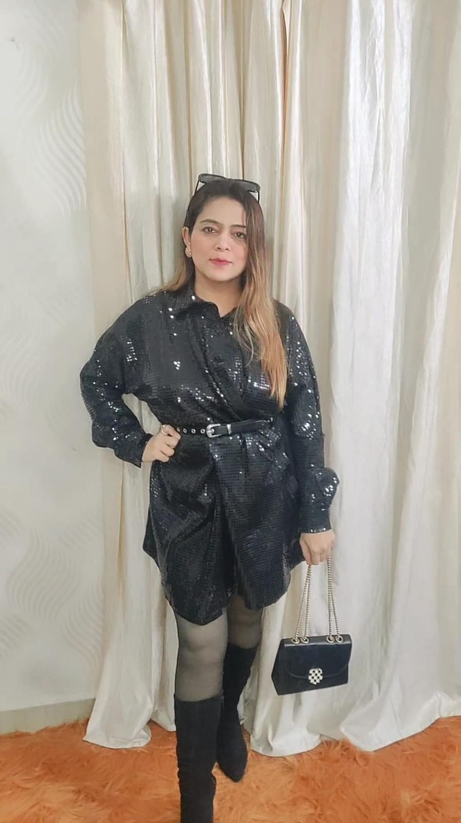Party wear dress with belt