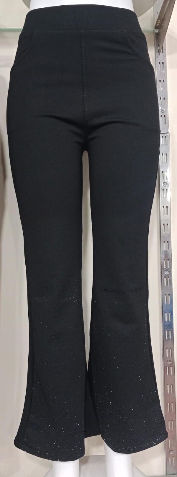 "Black Flared Pants with Subtle Sparkle Detail"